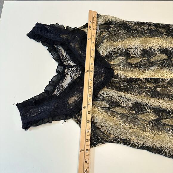 Vintage Y2K Lace Trim Chiffon Top Womens M Snake Print 90s Romantic Lightweight - Picture 9 of 9